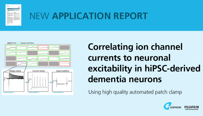 ニューロンの謎を解く：新しいアプリケーションレポートでは、hiPSC由来の認知症ニューロンにおいて、イオンチャネル電流とニューロンの興奮性を相関させるアッセイ法を紹介します。